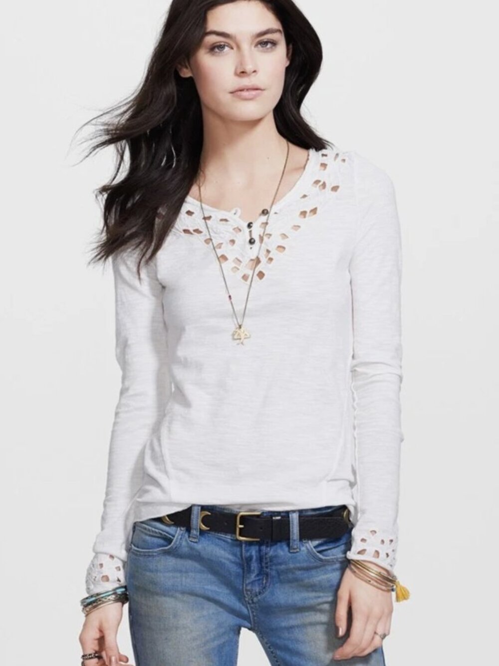 Free People Blue Luna thermal shirt. 100% cotton. Size M